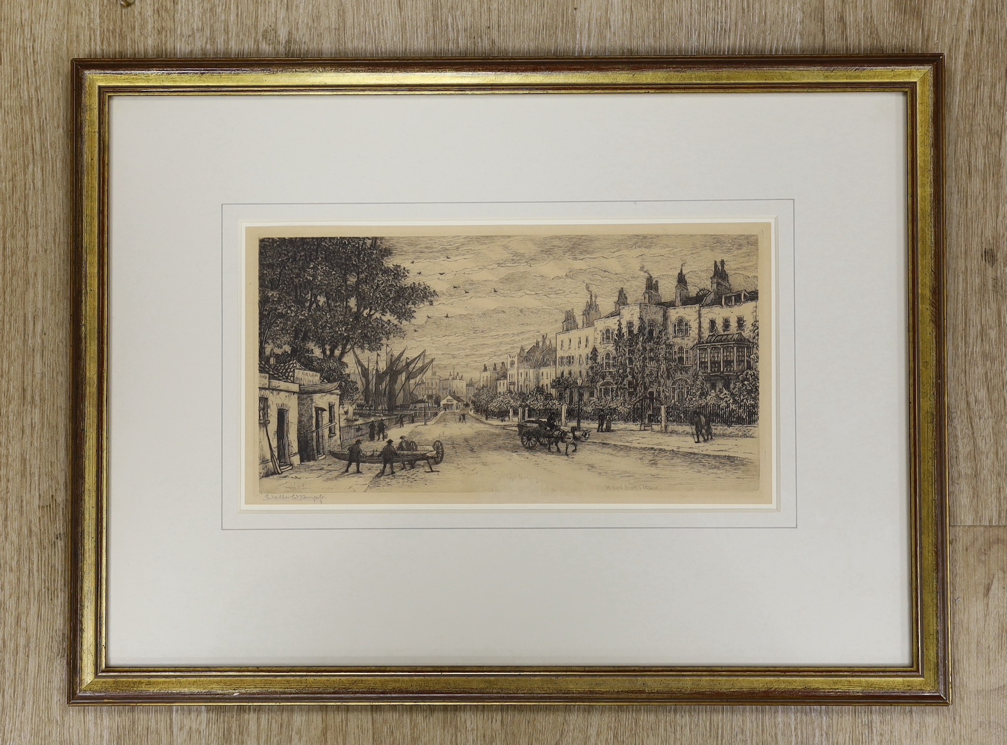 Walter William Burgess (1845-1908), etching, 'Cheyne Walk west of Beaufort Street', signed in pencil, 15 x 28cm